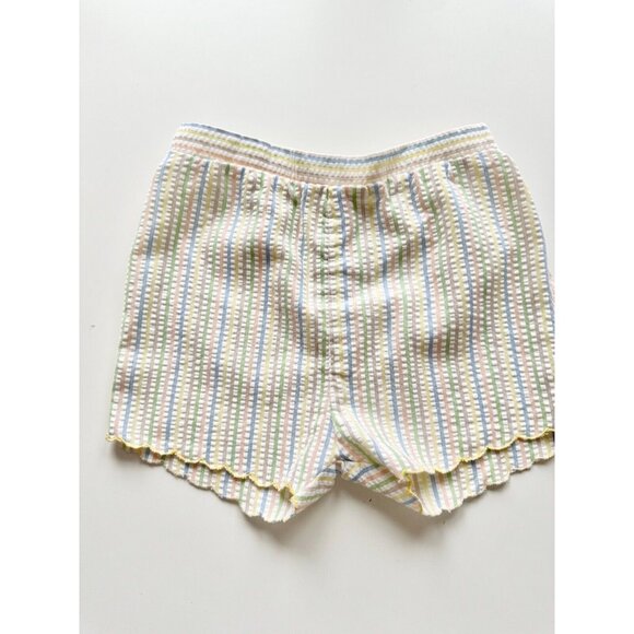 Vintage Girls' Pastel Striped Cotton Seersucker Scalloped Shorts, Size S (6-7) - Picture 3 of 10